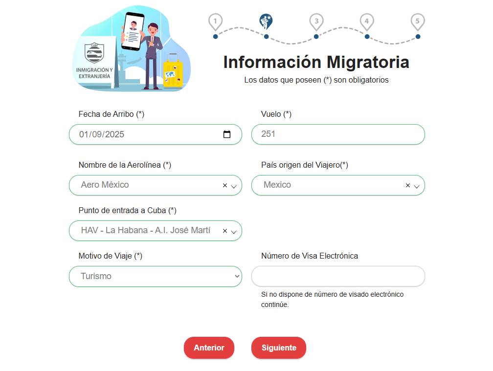 Picture of travel reasons section of D’Viajeros form